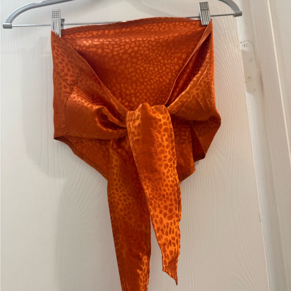 Orange Satin Leopard Print tie tube Top